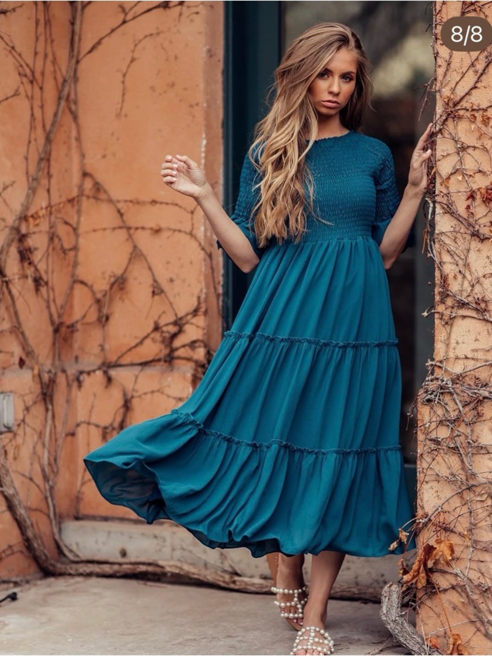 JessaKae Teal Tiered Maxi Dress with Smocked Bodice
